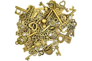 Bailinks 50 pièces Clés Décoration en Bronze Antique, pendentifs variés en Forme de clés, Accessoires décoratifs Faits à la mainpour Collier, Bracelet, Fabrication de Bijoux
