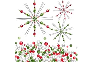 Hotop 24 Stück Metall Schneeflocken Drähte Schneeflocken Form mit 400 Perlen in Unterschiedlichen Farben und Größen Lustig Perlen Projekt 3 Größe Schneeflocken Ornament für DIY (Rot, Grün, Weiß)
