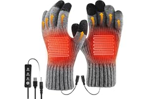 Guantes calefactados por USB, Bestcool Unisex Invierno Calentar Las Manos Lavables con Pantalla táctil con Temperatura Ajustable de Lana Tejida Regalo Invierno para Hombres y Mujeres, Navidad（Gris）