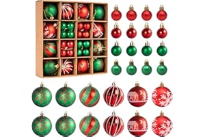 TAEKOOKI Pack of 44 Christmas Tree Baubles, Christmas Baubles Plastic Set, Weatherproof Christmas Baubles for Festival Decorations, Christmas Tree Decorations, Traditional Theme Red Green