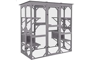Aivituvin Cat House Outdoor Catio Kitty Enclosure with Super Large Enter Door, Wooden Cat Cage Condo Indoor Playpen with Platforms & Small House-71 Inch