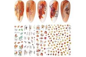 ‎JMEOWIO 10 Blatt Herbst Ahornblatt Nail Art Aufkleber Selbstklebend Herbst Kürbis Blätter Ernte Design Maniküre Tipps Nagel Dekoration
