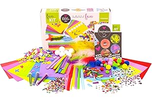 Vaessen Creative Zestaw do majsterkowania dla dzieci z ponad 1000 materiałami do majsterkowania, takimi jak filc, guma piankowa, pióra, cekiny