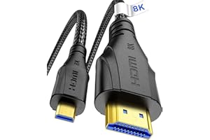 Cratree Câble Micro HDMI vers HDMI 1M, 8K 60hz 4K 120hz, Micro HDMI Ultra Haute Vitesse Supporte HDR eARC Compatible avec GoPro Hero 7 6 5 4,Raspberry Pi 4,Sony Camera,Nikon