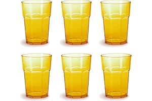 Omada Design set de 6 vasos de bar, refresco o bebida larga 42.5 cl, 12.5 cm de alto en plástico, irrompible, apilable, octogonal y apto para lavavajillas, Unglassy Line