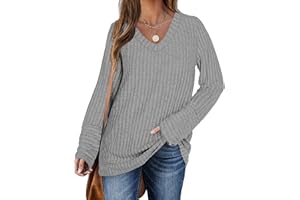 DUOEASE Pull Femme Hiver Col en V Casual Sweatshirts Manches Longues Léger Top