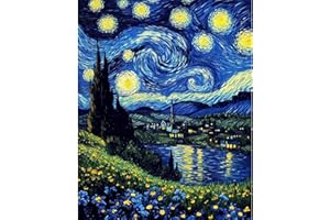 DAERLE Dipingi con i Numeri per Adulti, Notte stellata, Kit di Pittura acrilica Fai-da-Te per Adulti Principianti Facile su Tela, Decora la casa 40x50cm Senza Cornice