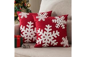 DakTou Federe Cuscini Divano 40 x 40 Natale Rosso Velluto Copricuscini Decorativi Natalizi Fiocco di Neve Motivo Invernale Moderna Quadrate Fodera per Cuscino per Salotto La Decorazioni Casa 2 Pezzi