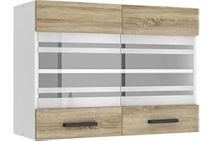 B BELINI GROUP Belini Armadio pensile Cucina, Armadio da cucina SGW. Larghezza 80 cm. Armadio superiore con 2 ante, pensile da cucina, pensile da parete, rovere Sonoma