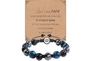 VGWON Cadeau Fête des Pères, Bracelet Homme, Bracelet Perles Pierre Naturelle 10mm Bracelets Oeil de Tigre, Original Cadeau Anniversaire Noël pour Père IT