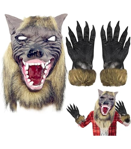MIMIKRY - Masque Loup-garou En Fourrure Noire/argentée - Pour Costume Halloween, Carnaval Et Fêtes Déguisées - 11