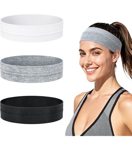 Set 3 Fasce Per Capelli Da Donna In Cotone – Morbide, Elastiche, Antiscivolo, Per Yoga, Sport, Corsa, Colori Nero, Bianco, Grigio