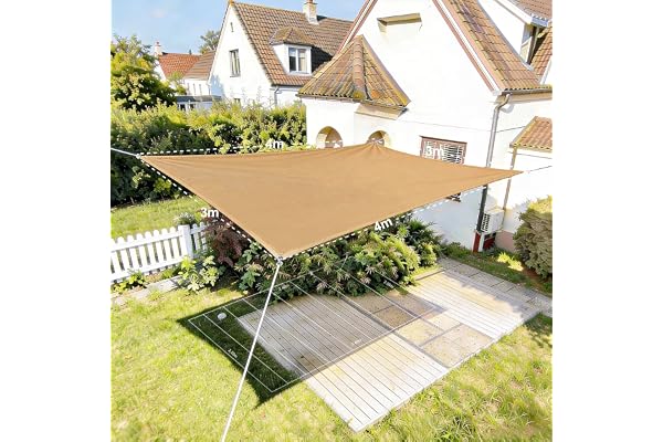 HAIKUS Voile d'ombrage Rectangulaire 3x4 m, Toile Ombrage HDPE Respirant (185g/㎡), Filet dombrage Rectangle 4x3 m avec Protection UV pour Patio Jardin Terrasse Extérieur, Sable