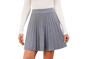 Genfien Faldas para Mujer Línea A Plisada De Punto Tailla Alta Cinturón Elástico Mini Falda Otoño Invierno