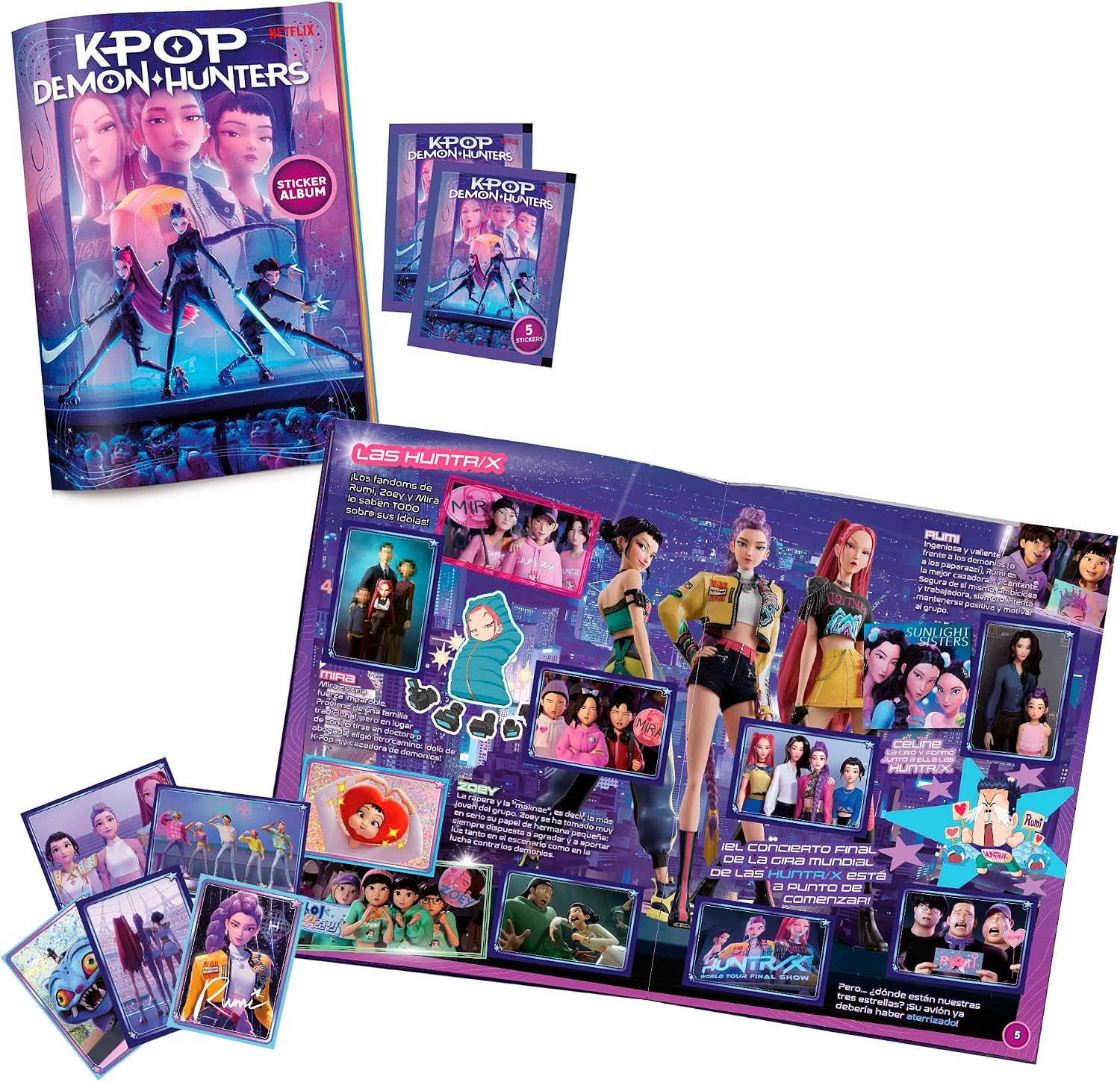 Bizak KPOP Demon Hunters Stickers Cards Álbum Oficial Netflix,32 páginas para colección de 200 Stickers, Incluye 2 Sobres con 10 Stickers troquelados y holográficos y póster Doble Cara (64395101)