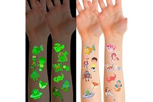 KEÏNELS 500 Pz Tatuaggi per Bambini - 10 Fogli Tatuaggi Temporanei Luminosi Gadget Compleanno Bambini Originali - Regalini Fine Festa Compleanno Invitati Bambino Bambina Unicorno Dinosauro Sirena Calcio