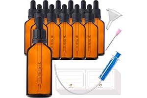 HandsUnity Flacon Compte Gouttes 50ml-12pcs - de Flacon de Pipette Petit Flacon en Verre - Verre d'apothicaire en Verre Ambré avec Capuchon de Pipette Noir Bouteilles en Verre Brun - 29 d'accessoires