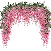 JUSTOYOU 2 Pieces 7 Feet Artificial Wisteria Vine Garland Fake Flowers Wisteria Garlands for Outdoor and Indoor Wedding Wall