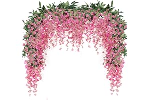 JUSTOYOU Lot de 2 guirlandes de glycines artificielles de 2,1 m pour extérieur, intérieur, mariage, mur, salle de bain (magenta)