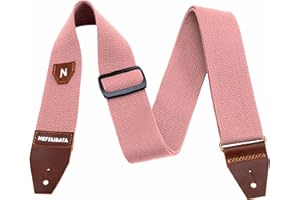 Nefelibata Guitar Strap with Pick Pocket, 100% Cotton Full Grain Leather End Guitar Strap for Acoustic Guitar, Electric Guitar, Bass, Gift for Guitarists and Kids