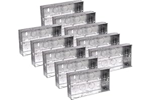 BRITE-R 10x Pack 2 Gang Double 25mm Metal Back Box Electrical Socket Switch Recessed Wall Pattress 2G Flush Mount BS EN 60670 5733 UK Standard Brass Earth Screw Galvanised Steel - 10 Pack Multi-Buy