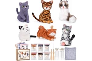 Doxiru Filzen Starterset-Set, 6-Teiliges Katzen-Nadelfilz-Set, Nadelfilzwerkzeuge mit Anleitung, Wollmatte und Fingerlinge für selbstgemachte Wolldekorationen