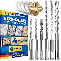SALI SDS Plus Lot de 10 forets à béton rotatifs à double filetage en carbure pour béton, brique, murs en ciment, pierre, marteau perforateur pour béton