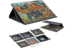 BUERPINKING Tabla de rompecabezas plegable de 1000 piezas, mesa de rompecabezas, mesa de rompecabezas, alfombra portátil con 6 bandejas de clasificación de colores, cubierta 2 en 1 y soporte para