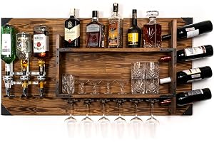 CREATIVE COOPER Trähylla med drinkdispenser | Väggdispenser för alkohol för 3 flaskor | 120x60x14 cm