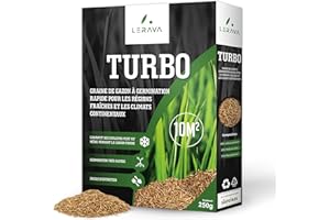 LERAVA® Turbo gazon à semer pousse rapide - (10m²) - pelouse à semer pour ombre et zones fraîches - 98% pureté - pelouse rustique vert vif - semence gazon résistante