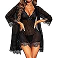 RSLOVE Sexy Lingerie for Women Lace Babydoll with Robe Nightdress Sleepwear