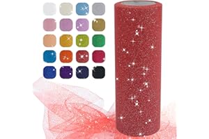Uiopa Tulle Rouge, 15cm x 22,8m Rouleau de Tulle Pailleté en Polyester Maille Tissu pour Tutu Jupe, Deco Mariage/Fête, Deco Chaise Mariage, Noeud Cadeau, Artisanat DIY