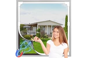 OWYR Zanzariera Magnetica Finestra con Cornice Bianca e Rete Grigia, Autoadesiva Senza Viti - Misura 120x130cm, Fibra di Vetro Regolabile Fai Da Te - Grigio