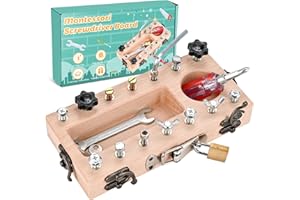 Wooderma Montessori Spielzeug ab 3 4 5 Jahre, Holz Schraubbrett, Busy Board Holzspielzeug, Schraubendreher Brett, Lernspielzeug, Kinderspielzeug, Motorikspielzeug, Geschenk für Mädchen Jungen