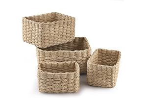 Paniers de Rangement en Osier Tissé, Lot de 4 Panier en Osier Tressé Revivoer, Corbeilles de Rangement Empilables pour Décoration de Chambre d'enfant, Salle de Bain et Table à Langer (Naturel)