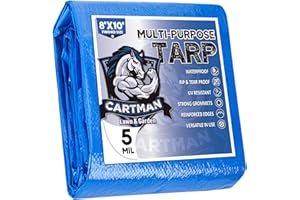 CARTMAN fertige Größe 8x10 Fuß(2.5x3m) Blaue Poly Tarp 5 Mil(80g/m²) Thick, Multipurpose Protective Cover for Camping, Tent, Boat, RV, Car