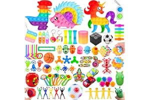 Chennyfun Fidget Sensory Toy Set, 80PCS Jouet Anti-Stress Kit, Hérissons Licornes Dinosaures Jouets Anti-Stress Jouet à soulagement du Stress pour Enfants avec Soulagement de l'anxiété,Autisme et TDAH