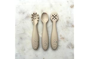 leyla&e Baby Esslernlöffel (3er Set) für eigenständiges Essen | BPA-frei & LFGB-zertifiziert | Spülmaschinenfester Silikonlöffel | Lernlöffel geeignet für BLW (Baby Led Weaning) (Beige Confetti)