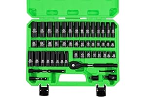 SWANLAKE GARDEN TOOLS SWANLAKE 3/8" Drive Impact Socket Set, 50-Piece Standard SAE (5/16 to 3/4 inch) and Metric (8-22mm) Size, 6 Point, Cr-V, 3/8-Inch Ratchet Handle, Extension Bar, Universal Joint