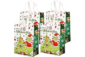 YOOYEH 4 Pack Extra Large Reusable Tote Bags & Shopping Bags for Holiday Xmas Event Party - Red