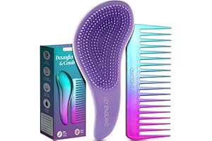 Lily England Zestaw pędzli i grzebieni do rozczesywania - lekkie narzędzie do rozczesywania szerokich zębów dla kobiet i dzieci - wygładza kręcone, proste, suche, cienkie i grube włosy, fioletowe