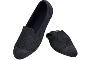 Puxowe Damen Ballerina Flache Schuhe Runde Zehe Strick Kleid Schuhe Niedriger Keil Slip On Ballerina Walking Flats für Frauen