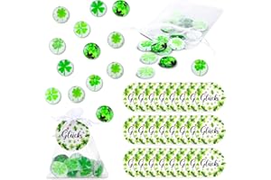 Xialvyu 25 Glückssteine, Vierblättriges Kleeblatt Bunte Glassteine Glücksbringer mit 24 Säckchen und 24 “Glücks” Vierblättriges Grußkarten für Frauen Männer Paare Freunde Familie