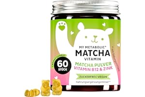 ‎BEARS WITH BENEFITS My Metabolic Matcha Vitamin Gummibärchen - Natürliches Energie-Supplement – Antioxidativ – Mit Matcha, CoQ10, Zink, Vitamin B12-60 Stück (1 Monat Vorrat) - Zuckerfrei, Vegan - Bears with Benefits