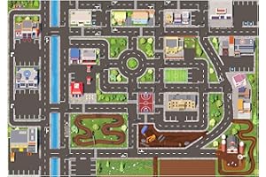 ‎SKIPPIDOO SkippiDoo Kinder Spielteppich Straße & Auto (200x140 cm) - abwaschbar, rutschfest & OEKOTEX-zertifziert - Teppich Jungen & Mädchen Kinderzimmer - Kinderteppich, Autoteppich, Straßenteppich