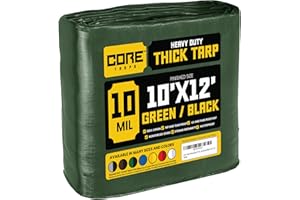 Core Tarps bache de Protection Exterieur (190 g/m²|10′ X 12′ | 3m X 3.65m | Vert/Noir) 10 Mil Haute résistance,bâche de Couverture, Bâche étanche–bâche de Protection avec œillets