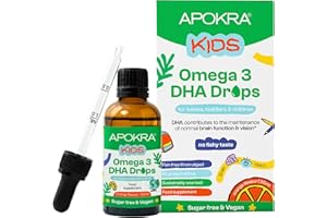 Omega 3 Vegan DHA Drops for Kids - 50 ml - Senza conservanti e senza zucchero. Alternativa sostenibile alle alghe all'olio di pesce | APOKRA Kids