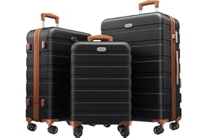 AnyZip Koffer Set Hartschale Trolley Set 3er Reisekoffer Leichtgewicht PC ABS Handgepäck mit TSA-Schloss und 4 Rollen（Schwarz-Braun,Set）