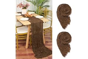 YMHPRIDE Lot de 2 Chemins de Table en étamine en Brun, 90 x 300cm en Tissu de Gaze Rustique,Brun décoration de Table de Mariage Nappe pour fête de Douche Nuptiale décorations de Table