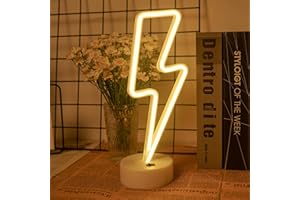 BringLuck2U Letrero de Neón en Forma de Rayo, luz de neón señal de neón LED con USB o batería para sala de fiestas, bar, sala de juegos, decoración de pared de navidad letrero de neón